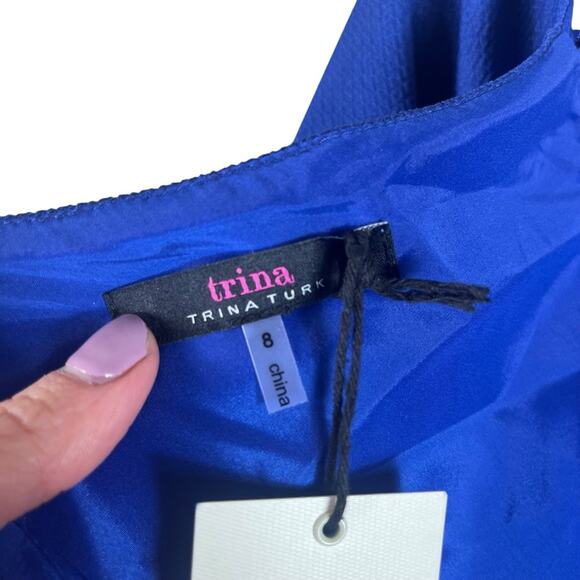 Trina Turk | NWT Gigi Open Shoulder Choker Cocktail Dress Y2K Gossip Girl Blue 8 - Picture 9 of 11